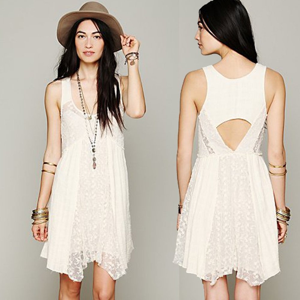 Free People Like a Virgin Lace Gauze Boho Mini Dress Size Small